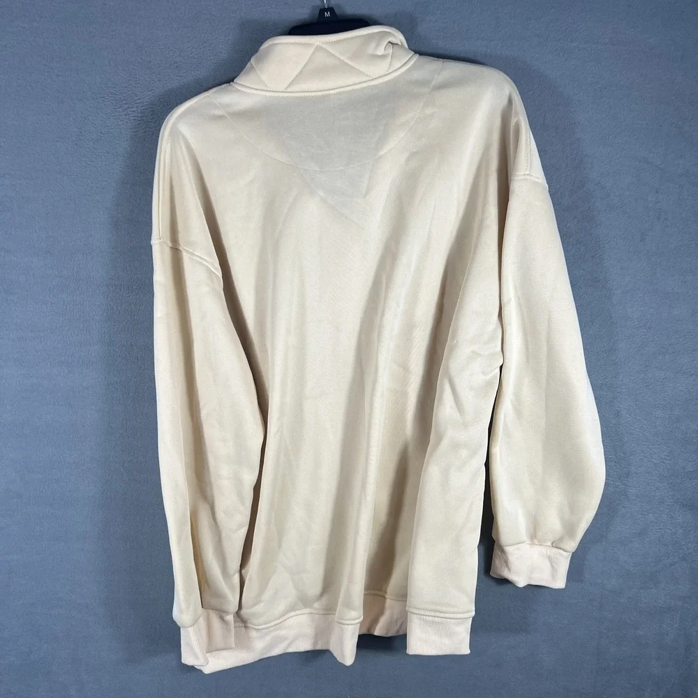 Women's XL Cream Quarter Snap Collared Pullover Sweatshirt Fleece Lined Relaxed